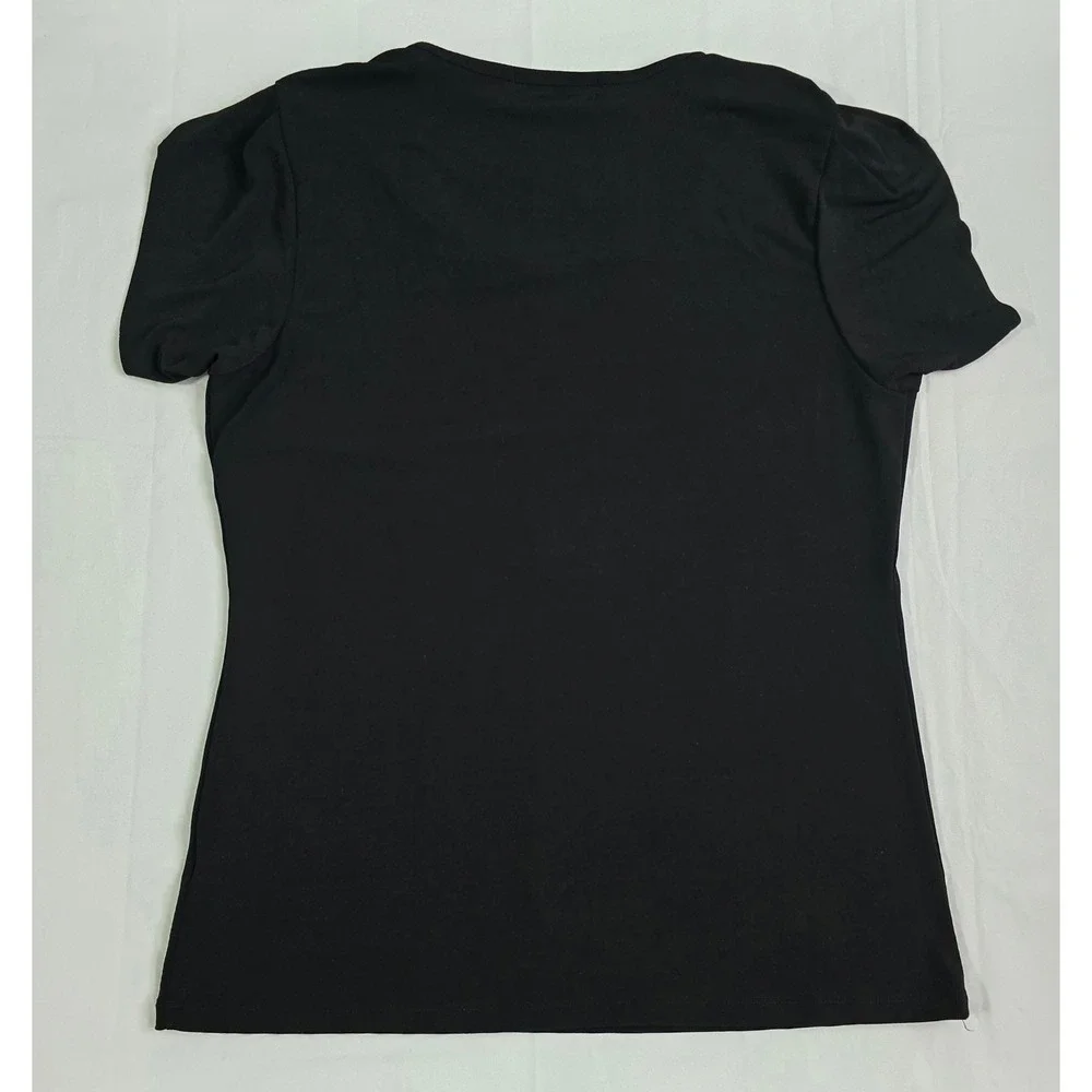 Michael Kors Black Pleated Petal Sleeve Scoop Neck Top Medium RN111818